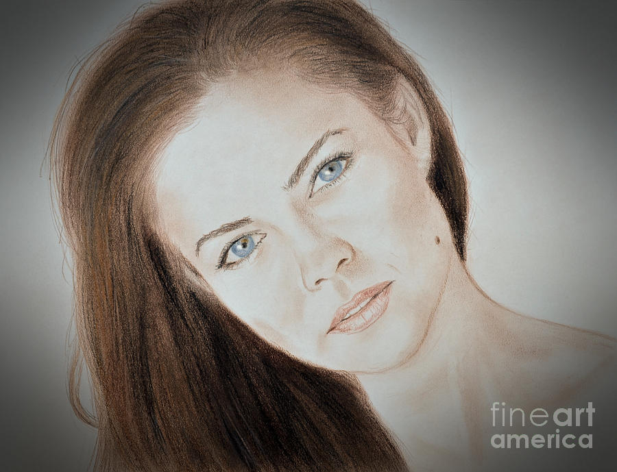 Portrait Drawing - Actress and Model Susan Ward Blue Eyed Beauty with a Mole by Jim Fitzpatrick