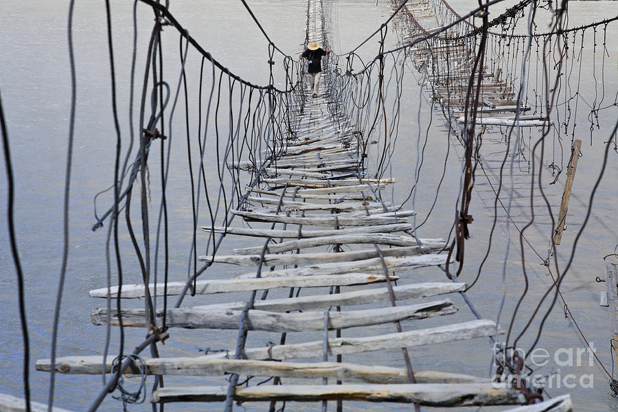 Suspension bridge across the Hunza River #1 Photograph by Robert