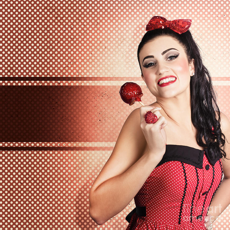 Sweet candy pinup girl with vintage toffee apple #1 Photograph by Jorgo Photography
