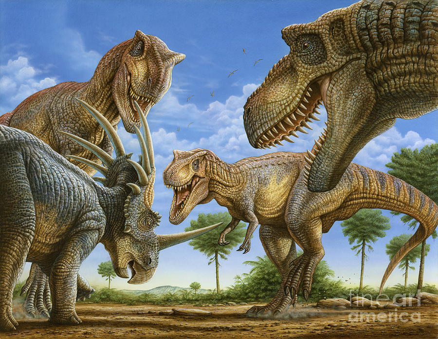 T-rex Attack. is a painting by Phil Wilson which was uploaded on January 24...