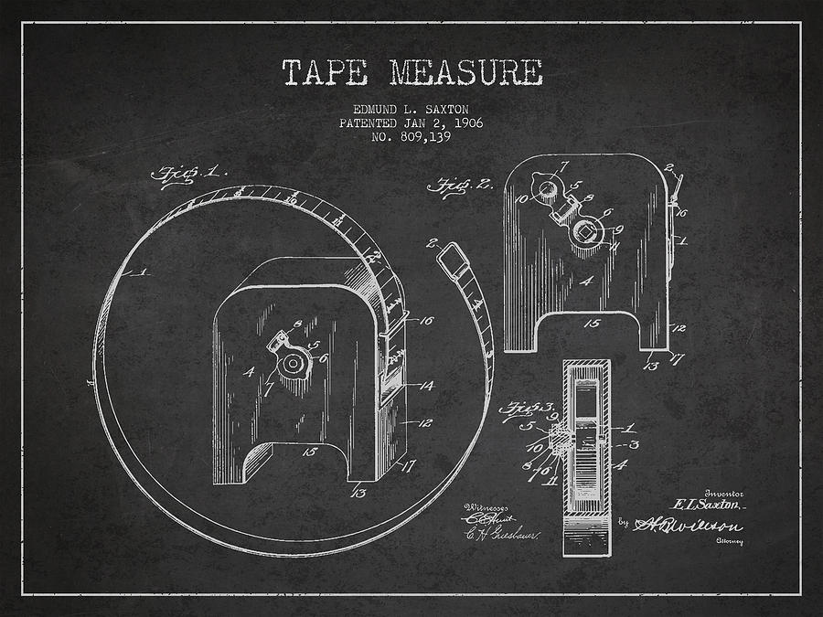 Vintage Digital Art - Tape measure Patent Drawing from 1906 #1 by Aged Pixel