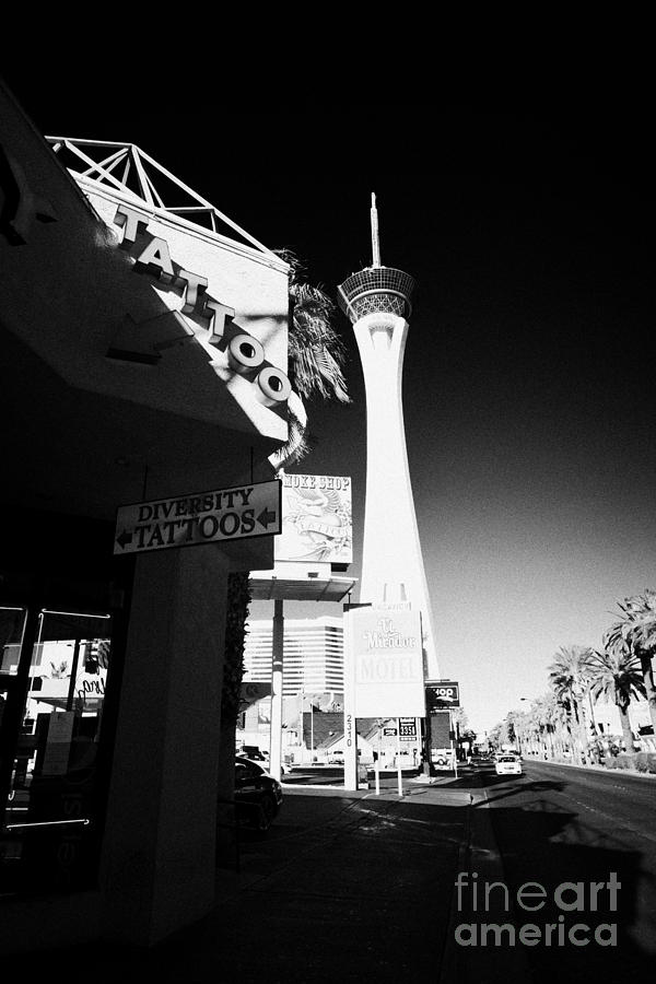 Las Vegas Photograph - tattoo parlour near the statosphere hotel tower and casino Las Vegas Nevada USA #1 by Joe Fox