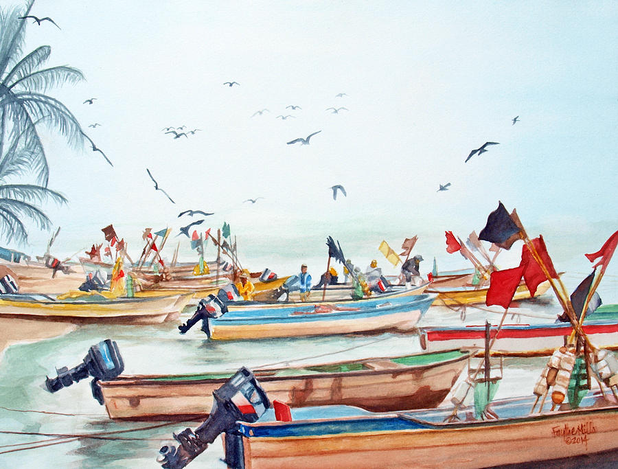 Boat Painting - Teacapan Fishermen by Faythe Mills
