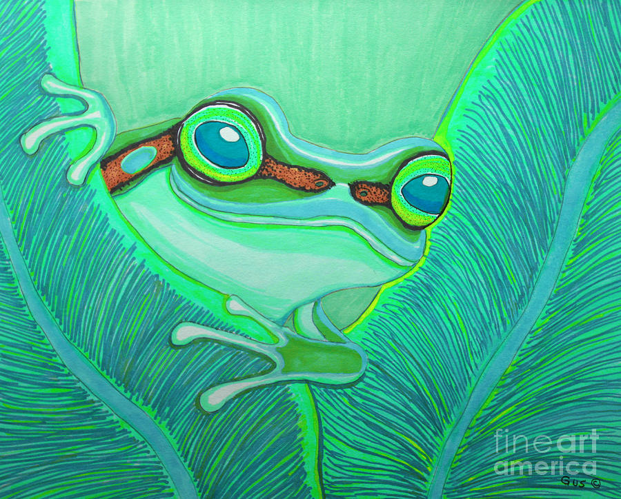 Teal Frog Drawing by Nick Gustafson