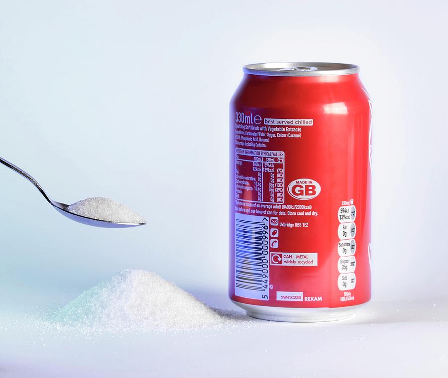 Spoon Still Life Photograph - Teaspoon Of Sugar With Can Of Fizzy Drink #1 by Cordelia Molloy