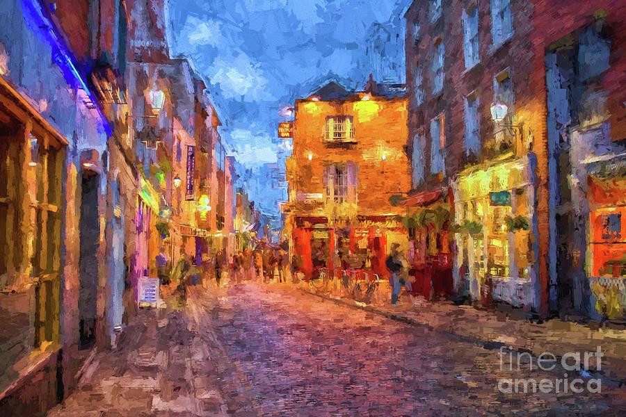 Temple Bar District In Dublin At Night Photograph