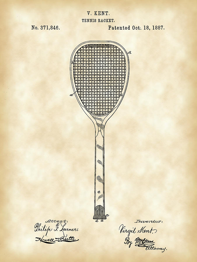 Tennis Racket Patent 1887 - Vintage Photograph by Stephen Younts