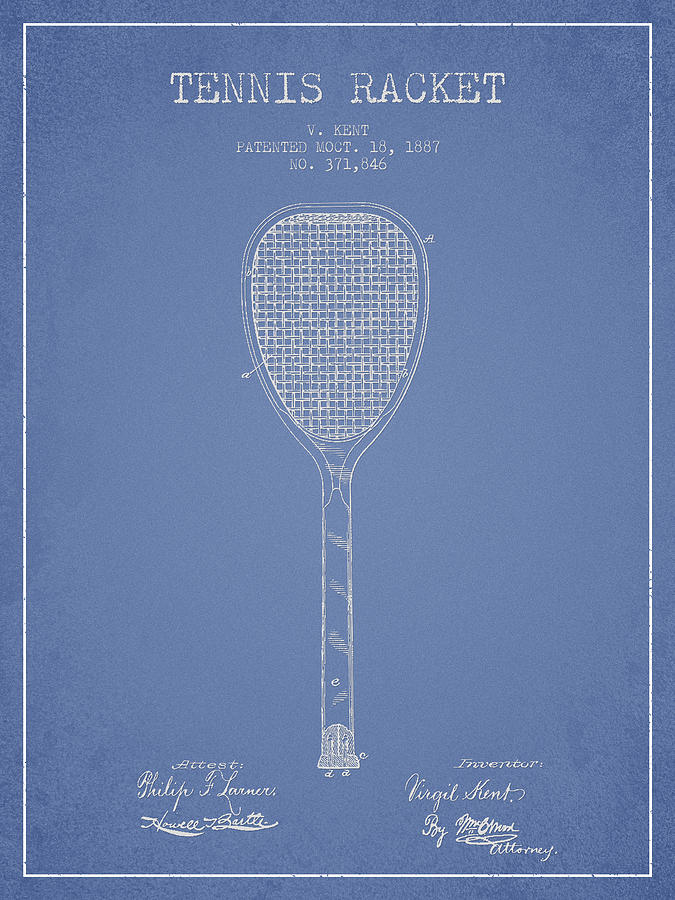Tennis Digital Art - Tennis Racket Patent Drawing from 1887 by Aged Pixel