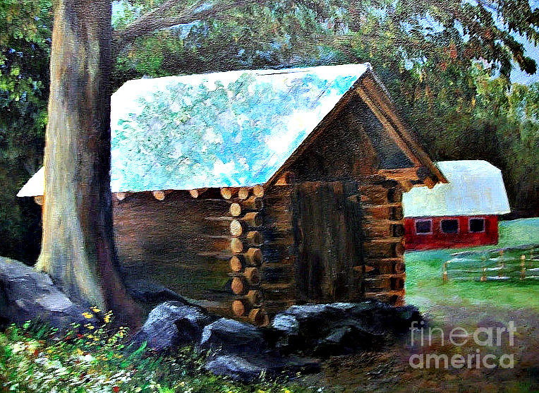 Landscape Painting - Tessentee Cabin by Susan M Fleischer