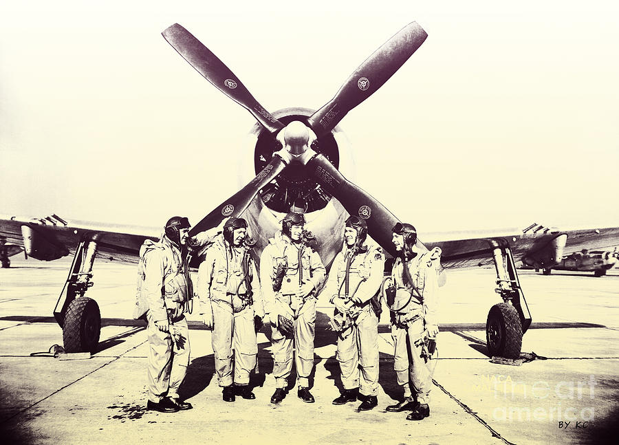 Test Pilots with P-47 Thunderbolt Fighter Photograph by Vintage Collectables