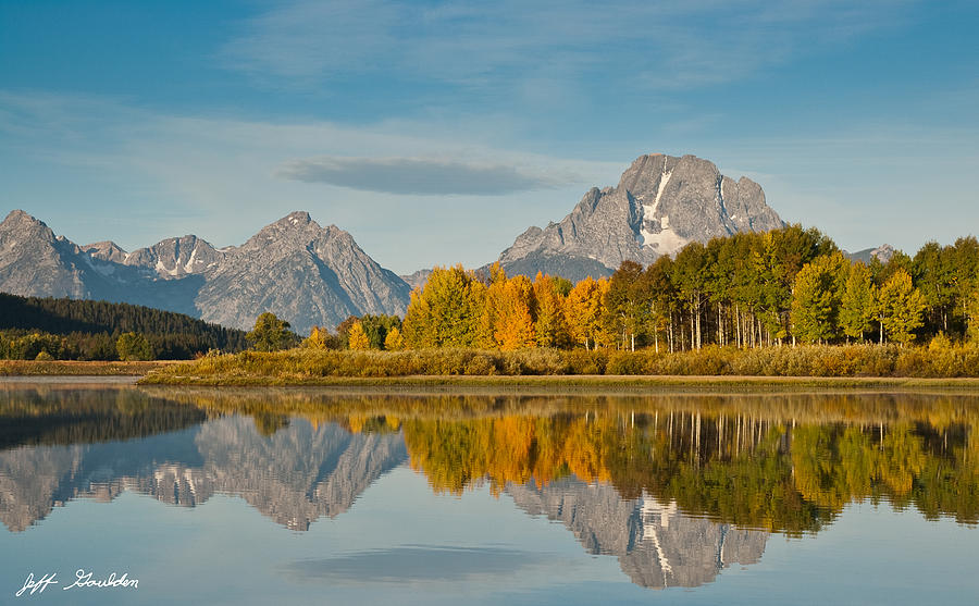 Tetons and Fall Colors Reflected in the Snake River #2 Photograph by Jeff Goulden