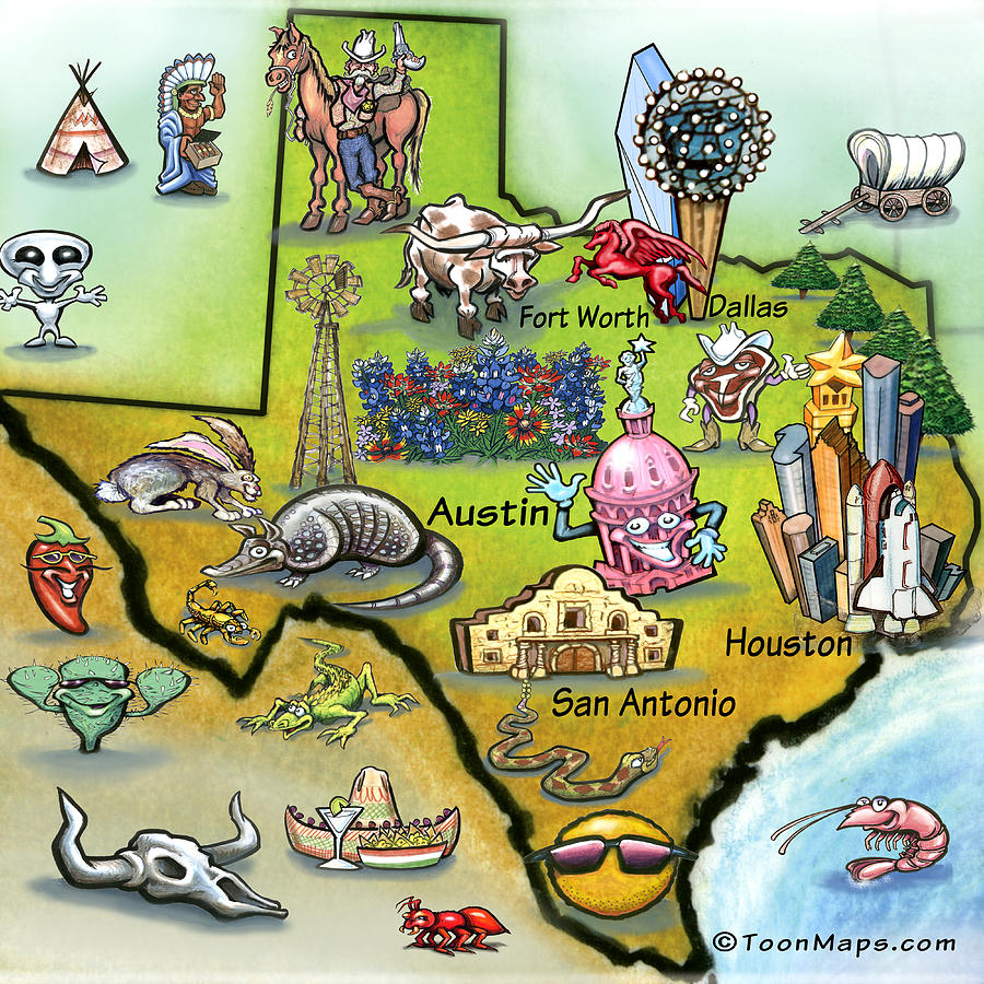 Texas Cartoon Map Digital Art