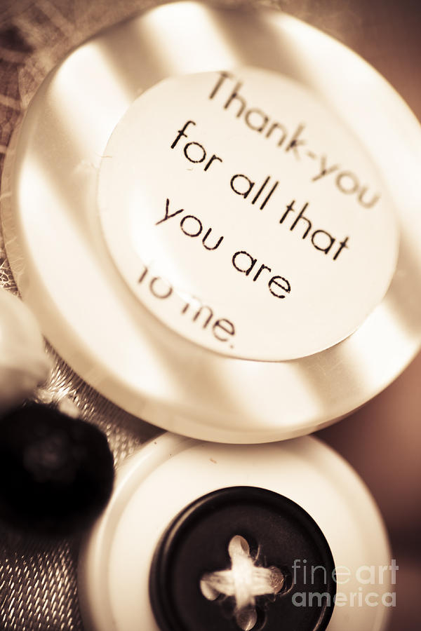 Vintage Photograph - Thank you wedding buttons. Low DOF Macro #1 by Jorgo Photography