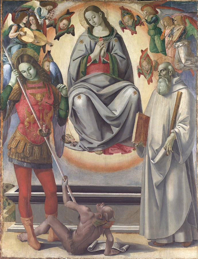 The Assumption of the Virgin with Saints Michael and Benedict #3 Painting by Luca Signorelli
