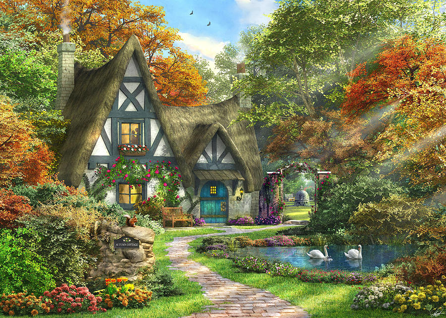 The Autumn Cottage Drawing by Dominic Davison Pixels