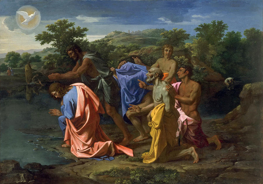 The Baptism of Christ #1 Painting by Nicolas Poussin