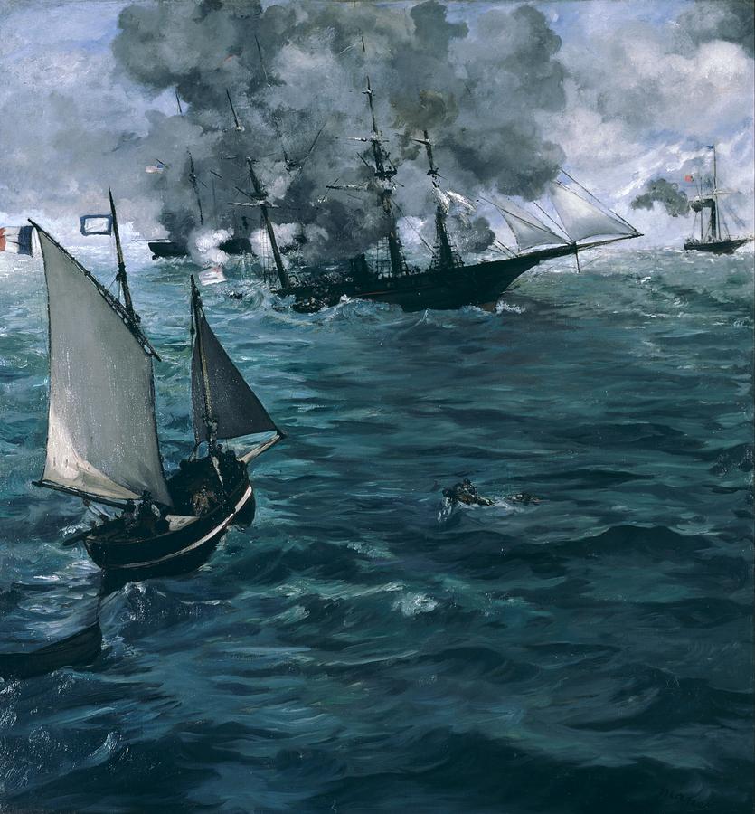 Edouard Manet Painting - The Battle of the U.S.S. Kearsarge and the C.S.S. Alabama #1 by Edouard Manet