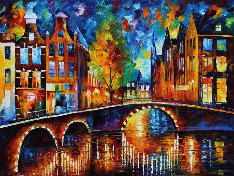 Afremov Painting - The Bridges Of Amsterdam by Leonid Afremov Afremov Painting - The Bridges Of Amsterdam by Leonid Afremov