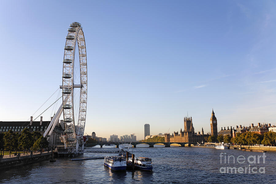 London Photograph - The British Airways London Eye and Big Ben in London England #1 by Robert Preston