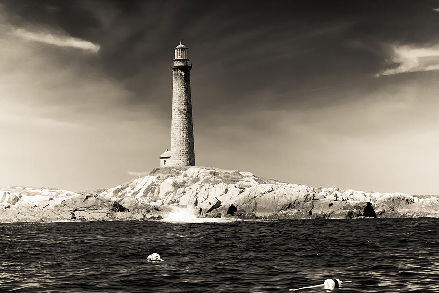 Cape Ann lighthouse on Thacher Island in Black and White Photograph by Jeff Folger