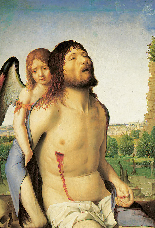 Antonello Da Messina Painting - The Dead Christ Supported by an Angel #1 by Antonello Da Messina