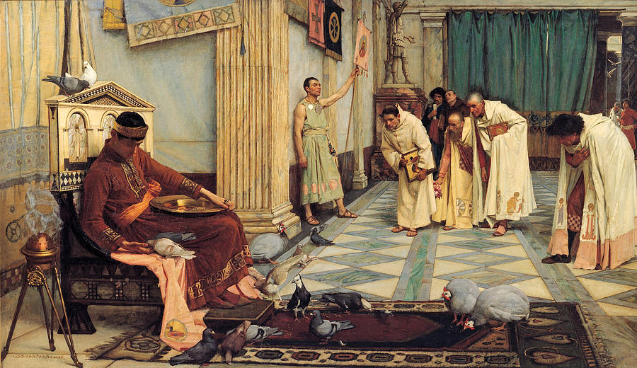 The favourites of Emperor Honorius #1 Painting by John William Waterhouse