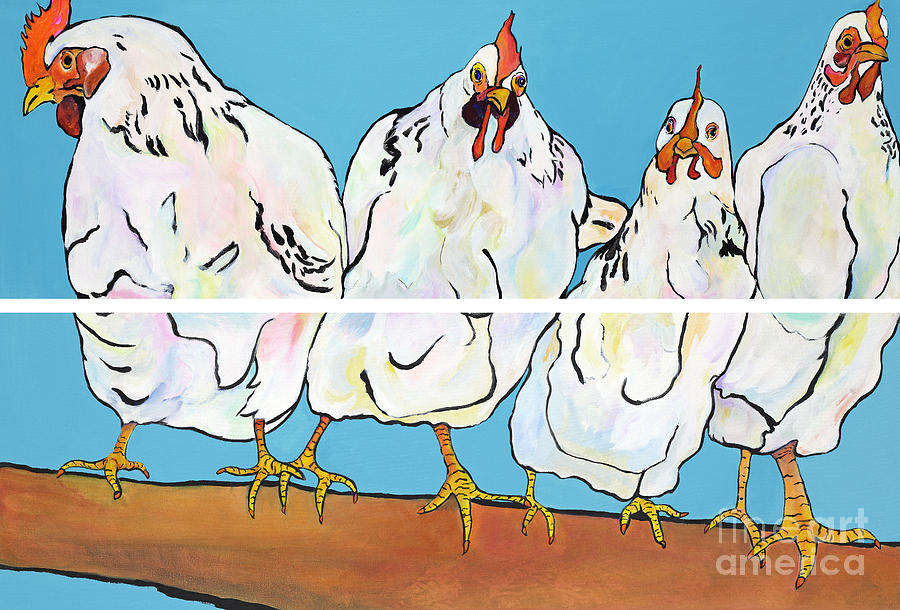 The Four Clucks Painting by Pat Saunders-White