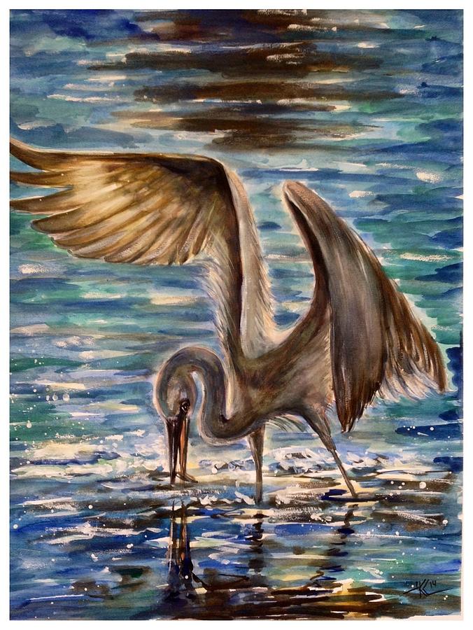 The great egret #2 Painting by Katerina Kovatcheva
