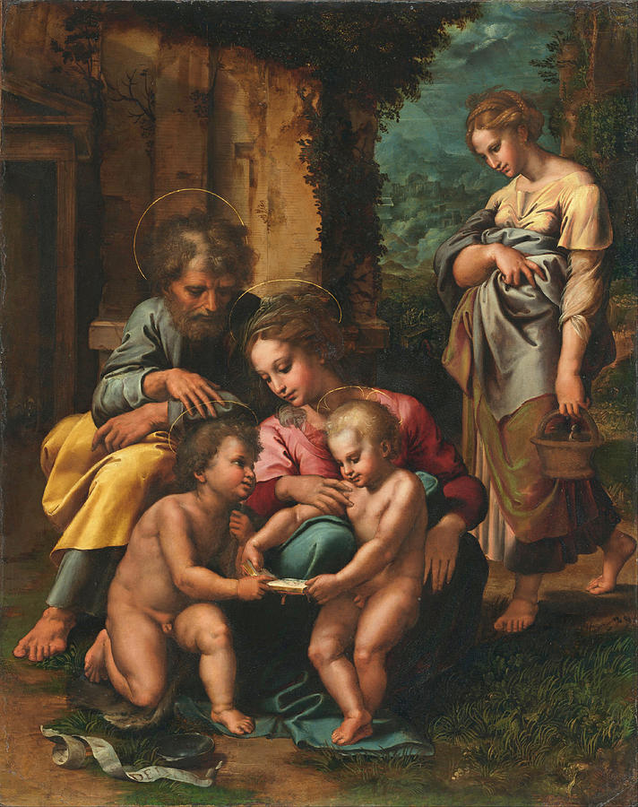 The Holy Family #1 Painting by Giulio Romano