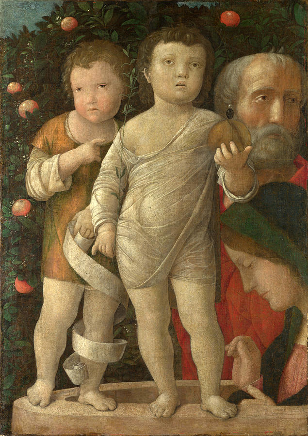 The Holy Family with Saint John #4 Painting by Andrea Mantegna