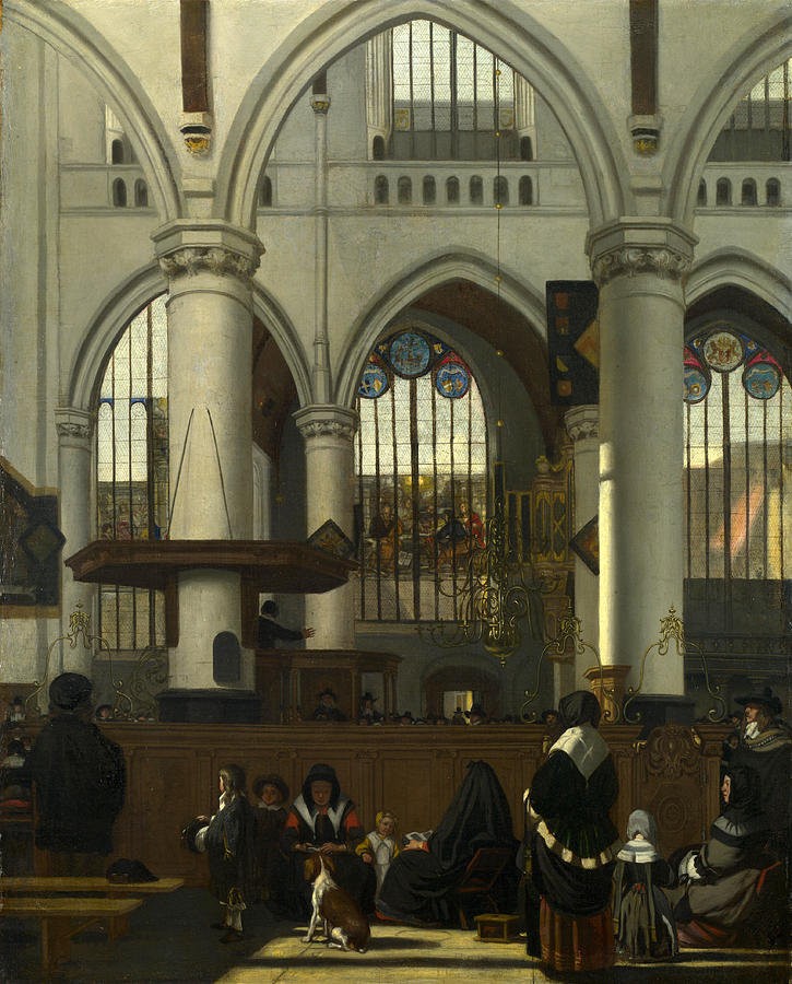 The Interior of the Oude Kerk. Amsterdam #5 Painting by Emanuel de Witte