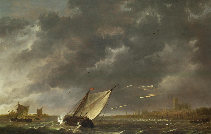 The Maas at Dordrecht in a Storm #2 Painting by Aelbert Cuyp