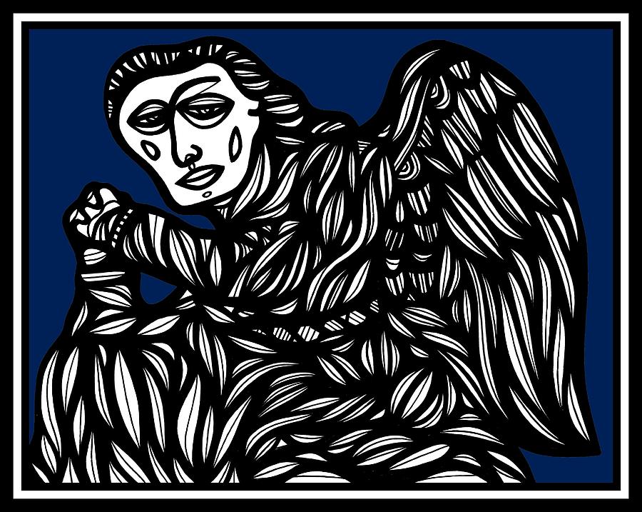 Upchurch Angel Cherub Blue White Black Drawing by Eddie Alfaro - Pixels