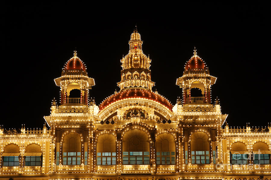 The Maharajahs Palace at night in Mysore India #1 Photograph by Robert Preston