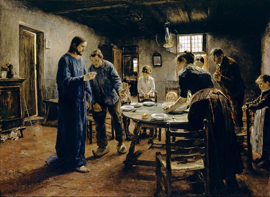 Fritz Von Uhde Painting - The Mealtime Prayer #1 by Celestial Images
