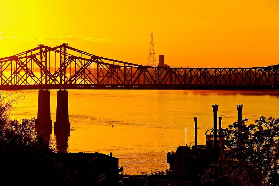 The Mississippi River Bridge at Natchez at sunset.  #1 Photograph by Jim Albritton