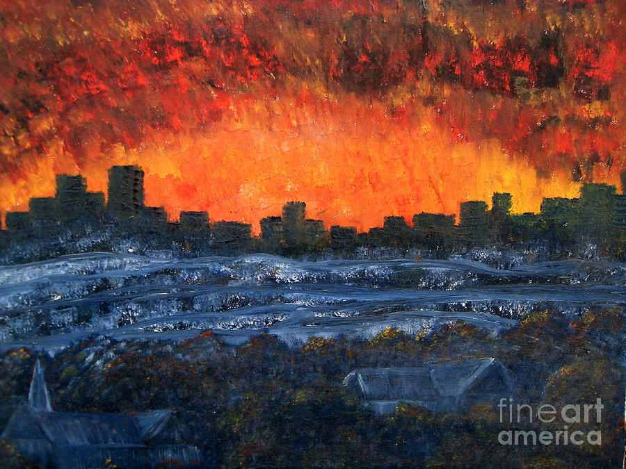 Bright Orange Painting - The Night the Lights Went Out by Vivian Cook