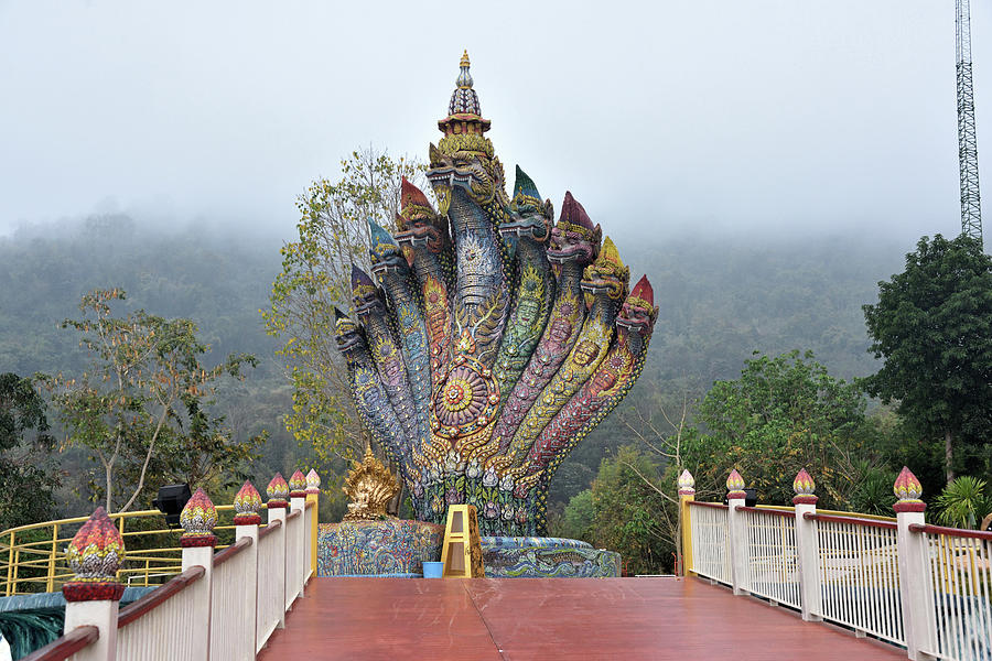 The Nine-headed Naga Serpent At Wat Pa #1 Photograph by Robert Kennett