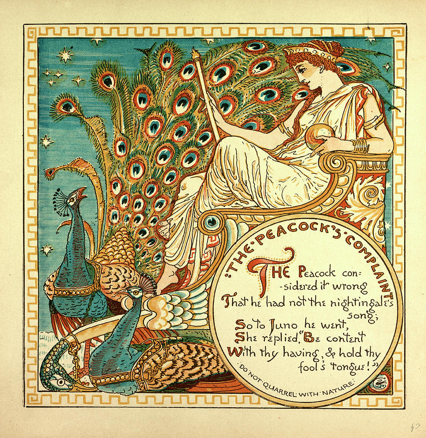 Walter Crane Drawing - The Peacocks Complaint #1 by English School