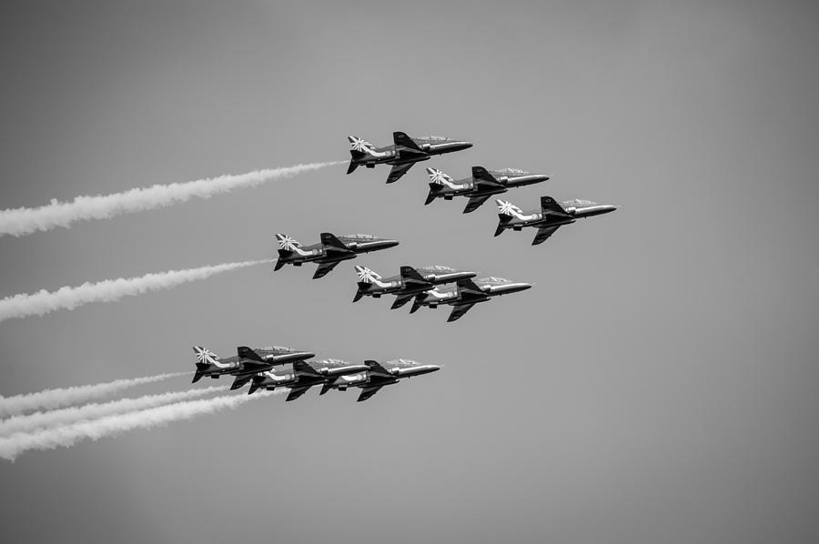 The Red Arrows black and white version #1 Photograph by Gary Eason