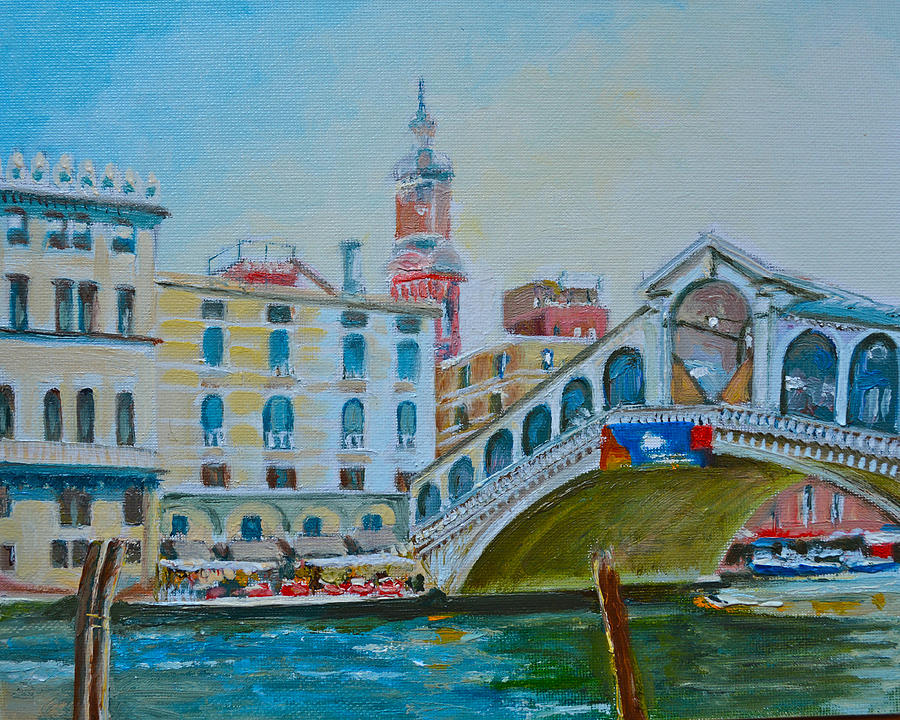The Rialto Bridge over the Grand Canal in Venice Italy #1 Painting by Dai Wynn