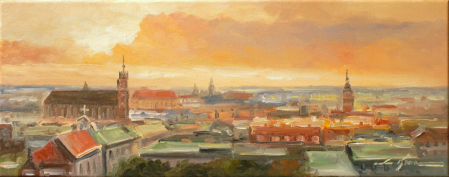 The Roofs of Krakow- Poland #1 Painting by Luke Karcz