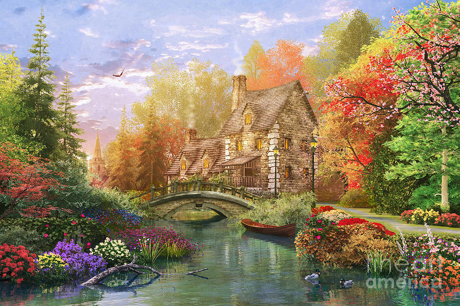 Tree Digital Art - The Water Lake Cottage #1 by Dominic Davison