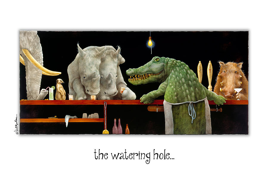 Crocodile Painting - The Watering Hole... by Will Bullas