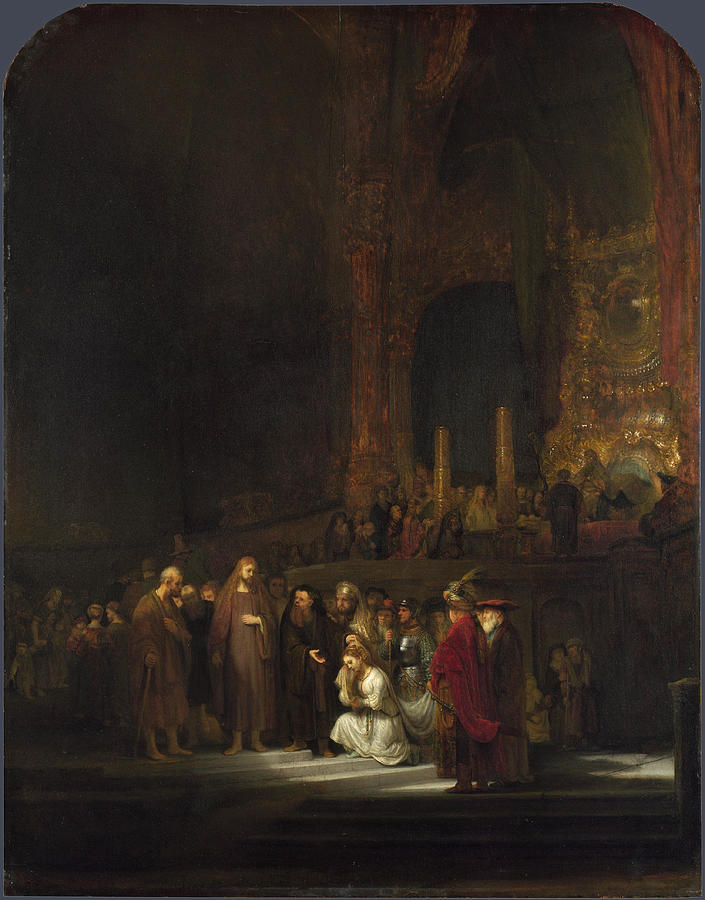 The Woman taken in Adultery #2 Painting by Rembrandt