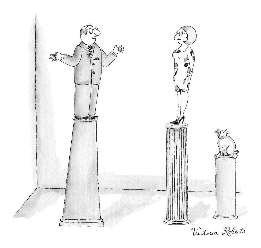 There Are Three Statues Atop Pedestals: A Woman Drawing by Victoria Roberts