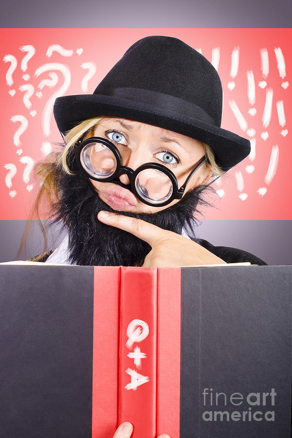 Book Photograph - Thinking male professor with questions and answers by Jorgo Photography