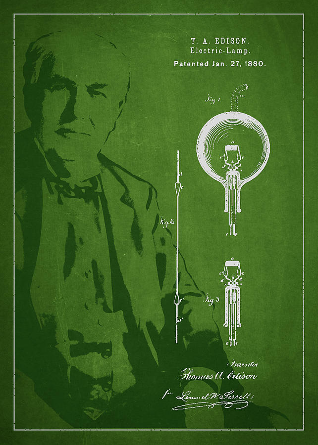 Vintage Digital Art - Thomas Edison Electric Lamp Patent Drawing From 1880 #2 by Aged Pixel