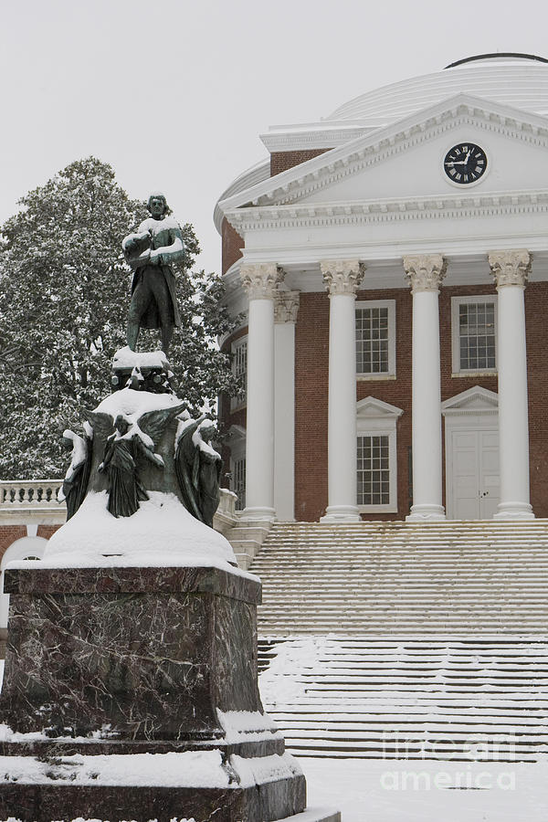 Thomas Jefferson and The Rotunda in the Snow #1 Photograph by Jason O Watson