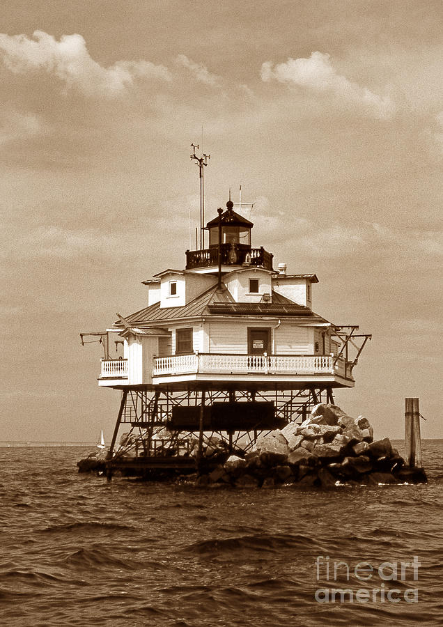 Thomas Point Shoal Lighthouse Sepia no. 2 Photograph by Skip Willits
